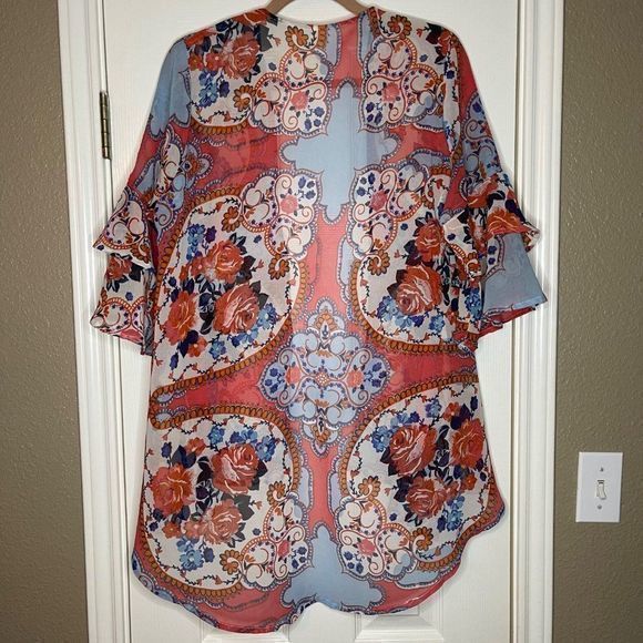 Moon Orchid Women's Boho Bell Sleeve Sheer Floral‎ Print Oversized Kimono Sz Sm - Picture 3 of 13